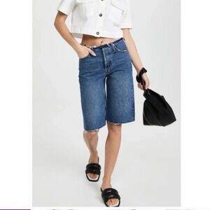 Anine Bing Gavin 1999 Denim Jean Ripped Shorts Cutoff‎ 90s Blue Bermuda Wide Leg